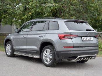 22 349 р. Защита заднего бампера (Ø42 мм волна+зубы, нержавейка) SLITKOFF Skoda Kodiaq NU7 дорестайлинг (2017-2021)  с доставкой в г. Екатеринбург. Увеличить фотографию 2