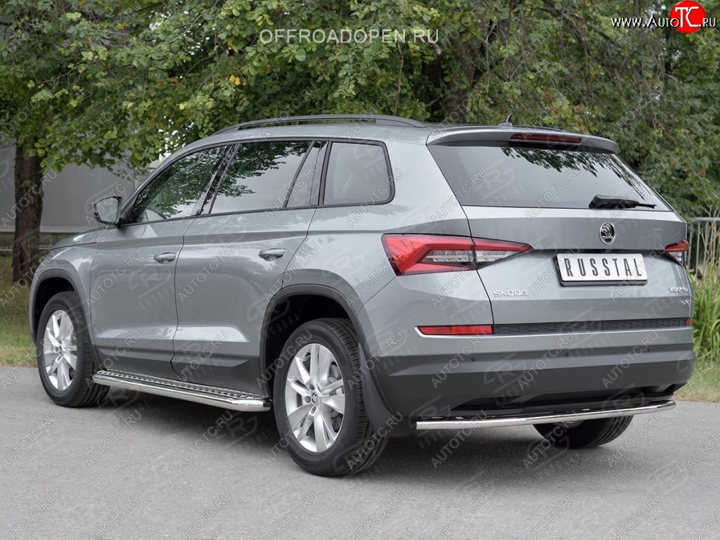 17 499 р. Защита заднего бампера (Ø42 мм, нержавейка) SLITKOFF Skoda Kodiaq NU7 дорестайлинг (2017-2021)  с доставкой в г. Екатеринбург