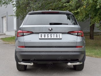 7 899 р. Защита заднего бампера (Ø63 мм уголки, нержавейка) Russtal  Skoda Kodiaq  NU7 (2017-2021) дорестайлинг  с доставкой в г. Екатеринбург. Увеличить фотографию 1