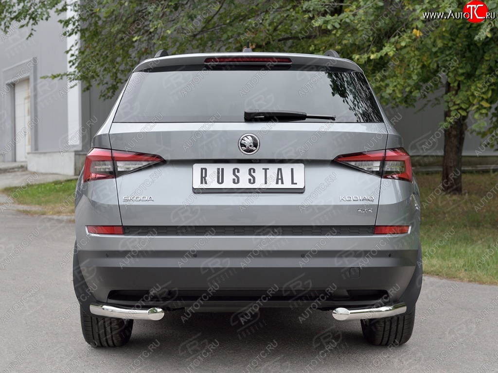 7 899 р. Защита заднего бампера (Ø63 мм уголки, нержавейка) Russtal  Skoda Kodiaq  NU7 (2017-2021) дорестайлинг  с доставкой в г. Екатеринбург