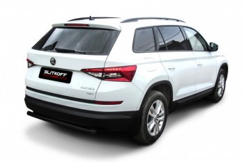 7 999 р. Защита заднего бампера Slitkoff ((Ø 57 мм) Skoda Kodiaq NU7 дорестайлинг (2017-2021) (Сталь с полимерным покрытием. Цвет: черный)  с доставкой в г. Екатеринбург. Увеличить фотографию 1