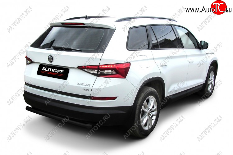 7 999 р. Защита заднего бампера Slitkoff ((Ø 57 мм) Skoda Kodiaq NU7 дорестайлинг (2017-2021) (Сталь с полимерным покрытием. Цвет: черный)  с доставкой в г. Екатеринбург