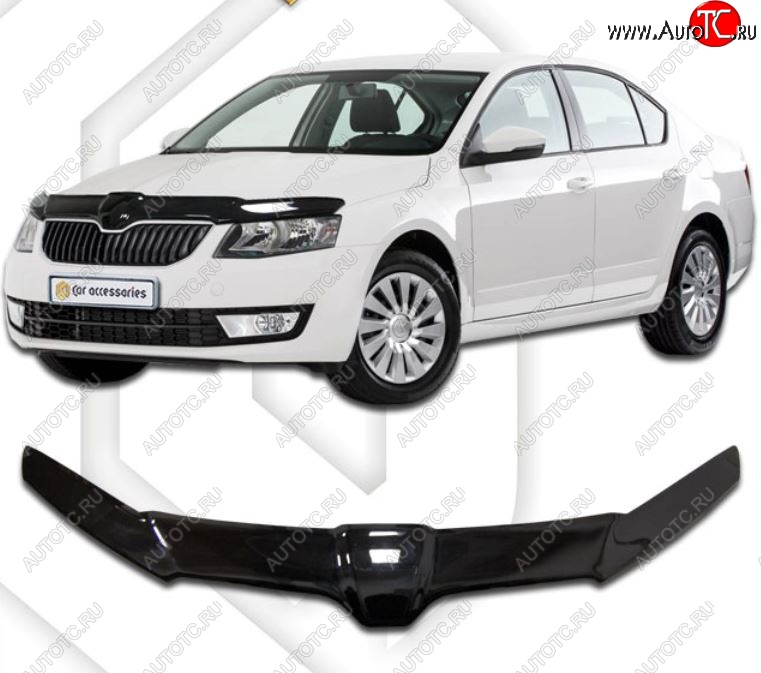 2 489 р. Дефлектор капота CA-Plastiс exclusive Skoda Octavia A7 дорестайлинг лифтбэк (2012-2017) (Classic черный, Без надписи)  с доставкой в г. Екатеринбург