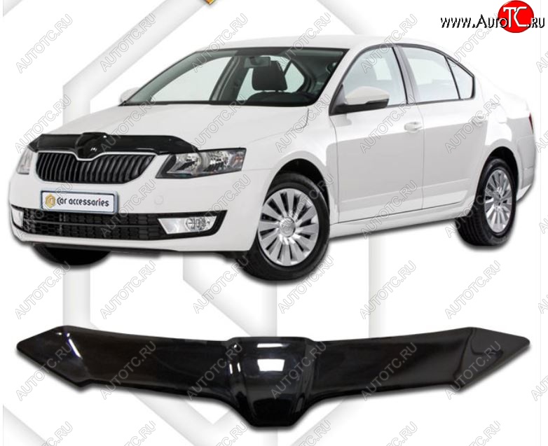 1 839 р. Дефлектор капота CA-Plastiс  Skoda Octavia  A7 (2012-2017) дорестайлинг лифтбэк (Classic черный, Без надписи)  с доставкой в г. Екатеринбург