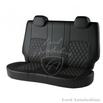 9 449 р. Чехлы для сидений Lord Autofashion Турин Ромб (экокожа, спинка 60/40+подлокотник, 3 Г-образных подголовника) Volkswagen Polo Mk6 лифтбек (2020-2022) (Чёрный, вставка чёрная, строчка бежевая)  с доставкой в г. Екатеринбург. Увеличить фотографию 2