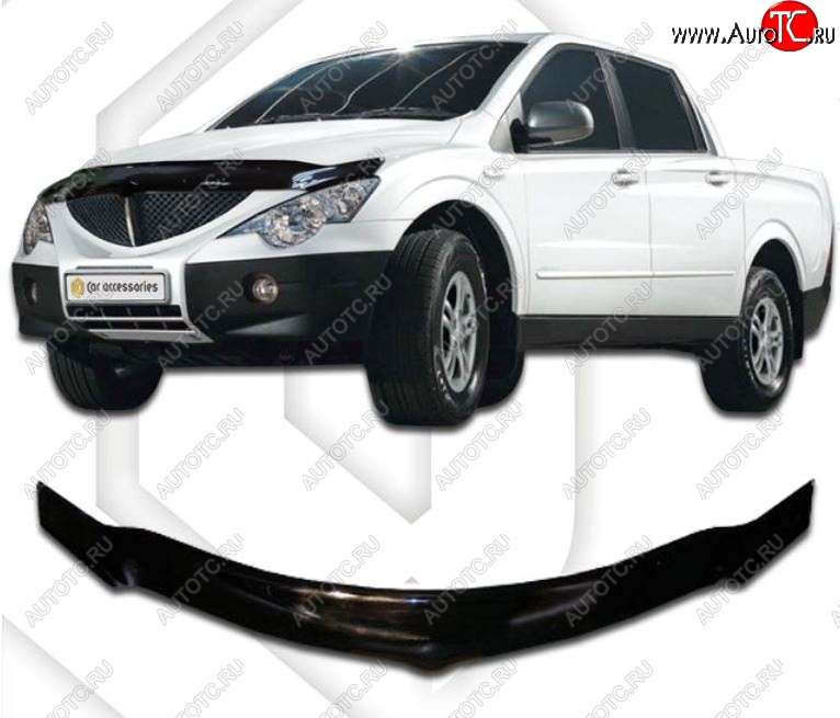 2 479 р. Дефлектор капота CA-Plastiс exclusive SSANGYONG Actyon Sport (2006-2011) (Classic черный, Без надписи)  с доставкой в г. Екатеринбург