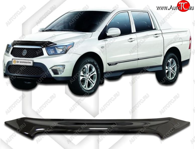 1 759 р. Дефлектор капота CA-Plastiс  SSANGYONG Actyon Sport (2012-2024) (Classic черный, Без надписи)  с доставкой в г. Екатеринбург