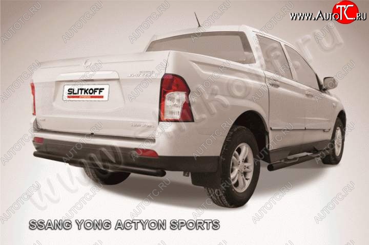 6 749 р. Защита задняя Slitkoff  SSANGYONG Actyon Sport (2012-2024) (Цвет: серебристый)  с доставкой в г. Екатеринбург