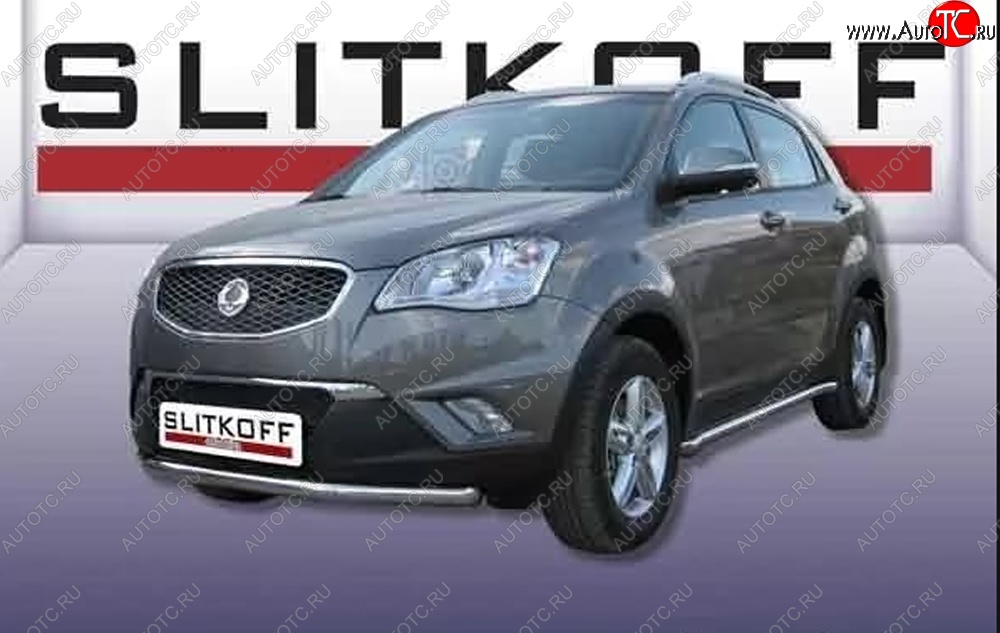 12 999 р. Одинарная защита переднего бампера Slitkoff 57мм  SSANGYONG Actyon (2010-2013) дорестайлинг (Цвет: нержавеющая полированная сталь)  с доставкой в г. Екатеринбург