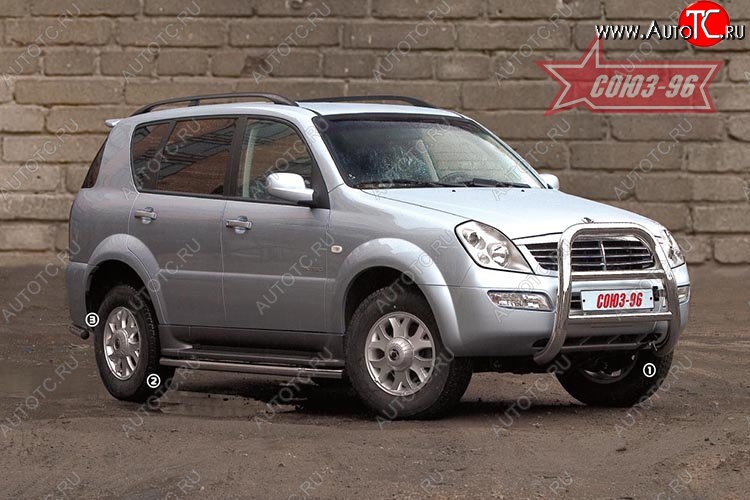 15 749 р. Защита переднего бампера (с кенгурином и подножкой) Souz-96 (d76) SSANGYONG Rexton Y200 (2001-2006)  с доставкой в г. Екатеринбург