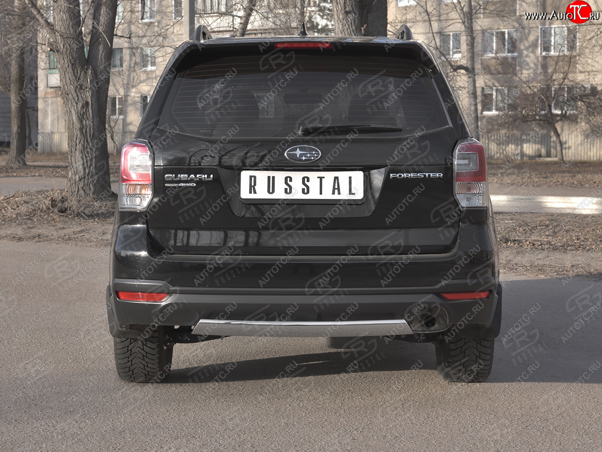 9 999 р. Защита заднего бампера (Ø75х42 мм, нержавейка) Russtal  Subaru Forester  SJ (2016-2019) рестайлинг  с доставкой в г. Екатеринбург