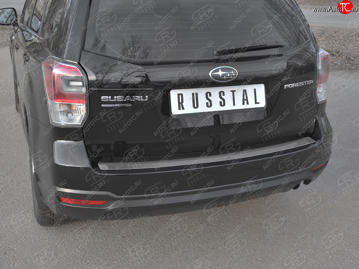 2 599 р. Защитная накладка заднего бампера на Russtal Subaru Forester SJ рестайлинг (2016-2019) (Нержавейка полированная)  с доставкой в г. Екатеринбург