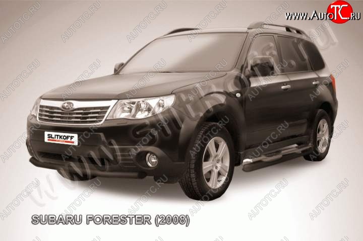 8 449 р. Защита переднего бампер Slitkoff  Subaru Forester  SH (2008-2013) (Цвет: серебристый)  с доставкой в г. Екатеринбург