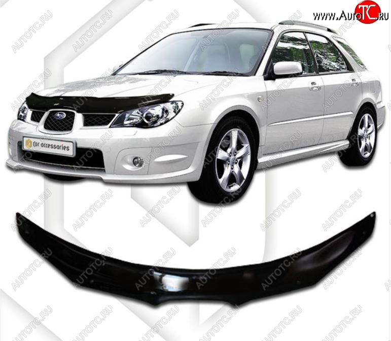 1 839 р. Дефлектор капота CA-Plastiс  Subaru Impreza ( GD,  GG) (2005-2007) седан 2-ой рестайлинг, хэтчбэк 2-ой рестайлинг (Classic черный, Без надписи)  с доставкой в г. Екатеринбург