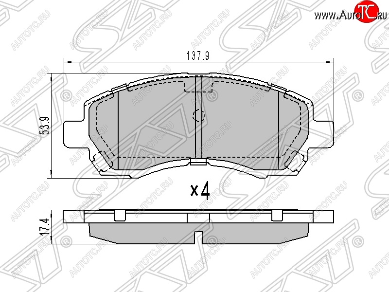 1 169 р. Колодки тормозные SAT (передние) Subaru Impreza GD седан дорестайлинг (2000-2002)  с доставкой в г. Екатеринбург