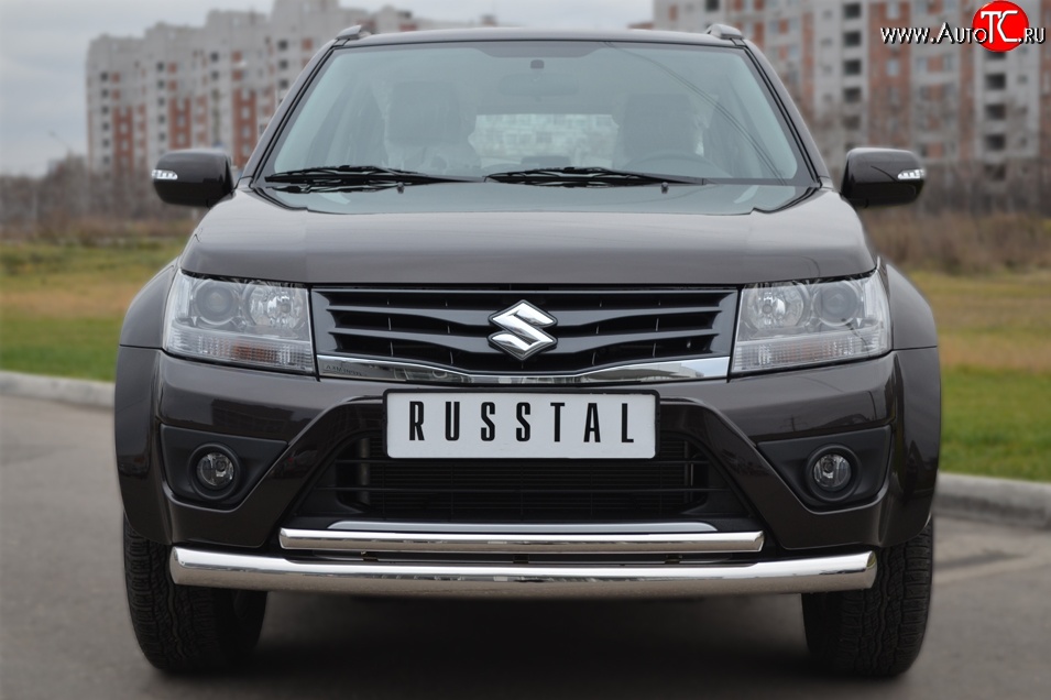 18 799 р. Защита переднего бампера (2 трубыØ76 и 42 мм, нержавейка) Russtal Suzuki Grand Vitara JT 5 дверей 2-ой рестайлинг (2012-2016)  с доставкой в г. Екатеринбург