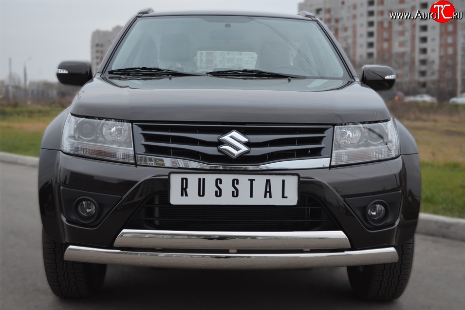 27 999 р. Защита переднего бампера (2 трубыØ75х42 мм, нержавейка) Russtal Suzuki Grand Vitara JT 5 дверей 2-ой рестайлинг (2012-2016)  с доставкой в г. Екатеринбург