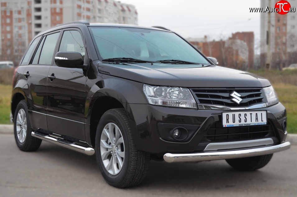 13 999 р. Одинарная защита переднего бампера диаметром 76 мм (5 дв.) Russtal Suzuki Grand Vitara JT 5 дверей 2-ой рестайлинг (2012-2016)  с доставкой в г. Екатеринбург