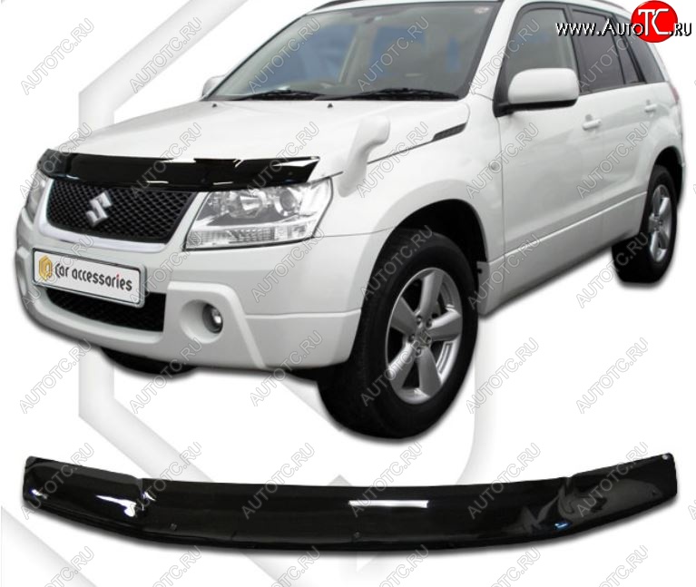 1 839 р. Дефлектор капота CA-Plastiс  Suzuki Grand Vitara  JT 3 двери (2005-2008) дорестайлинг (Classic черный, Без надписи)  с доставкой в г. Екатеринбург