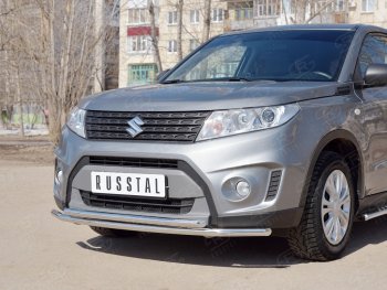 14 599 р. Защита переднего бампера (2 трубыØ42 мм, нержавейка) Russtal Suzuki Vitara LY дорестайлинг (2015-2019)  с доставкой в г. Екатеринбург. Увеличить фотографию 2