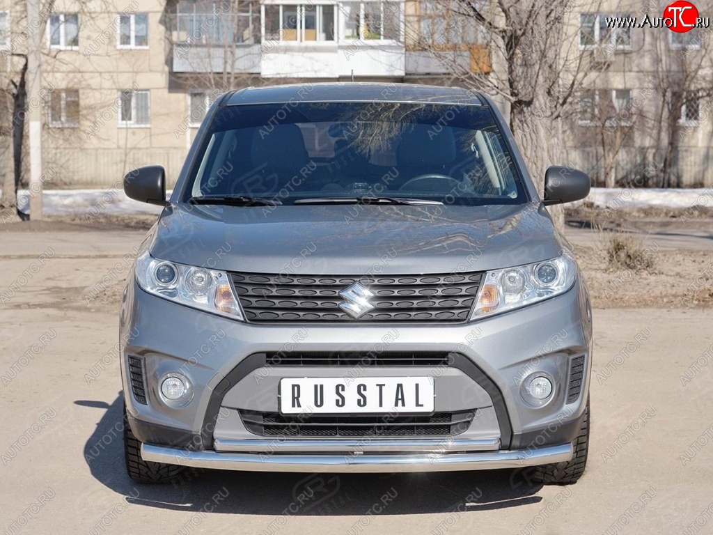 16 999 р. Защита переднего бампера (2 трубы Ø63 и 42 мм, нержавейка) Russtal Suzuki Vitara LY дорестайлинг (2015-2019)  с доставкой в г. Екатеринбург