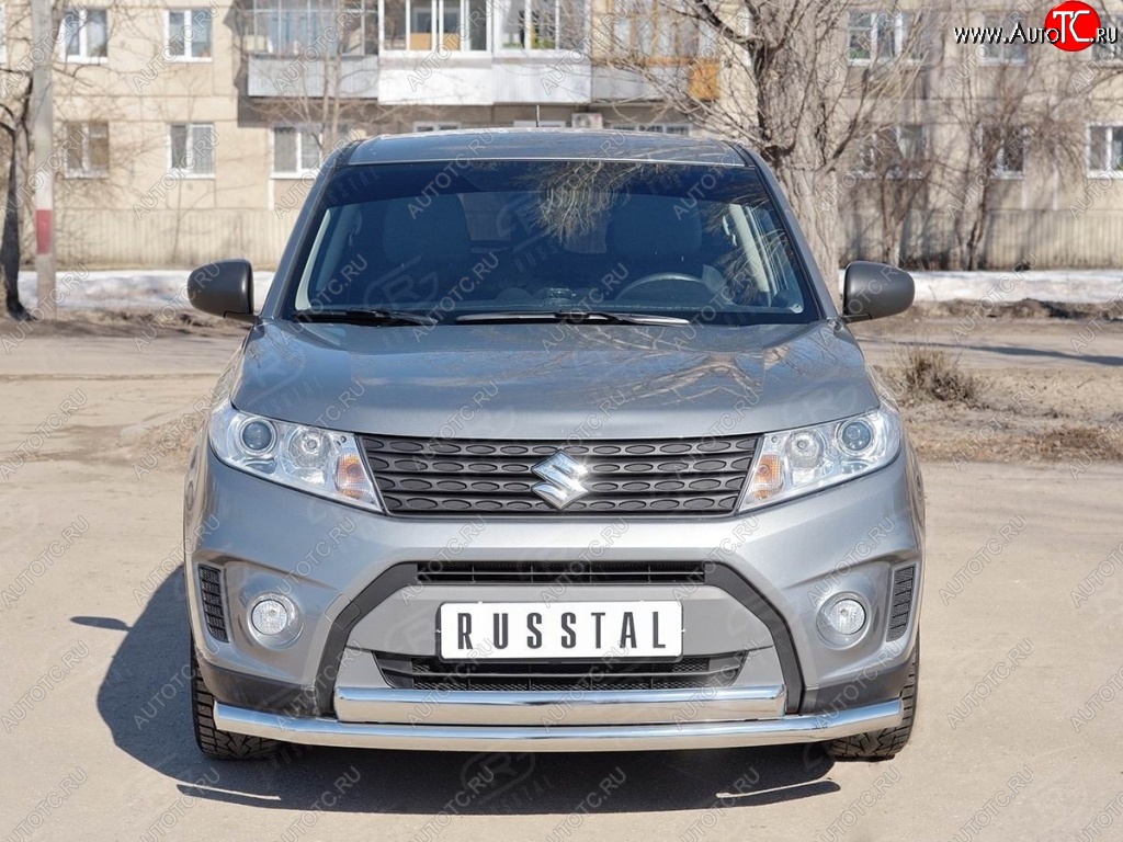 20 849 р. Защита переднего бампера (2 трубы Ø63 и 75х42 мм, нержавейка) Russtal Suzuki Vitara LY дорестайлинг (2015-2019)  с доставкой в г. Екатеринбург