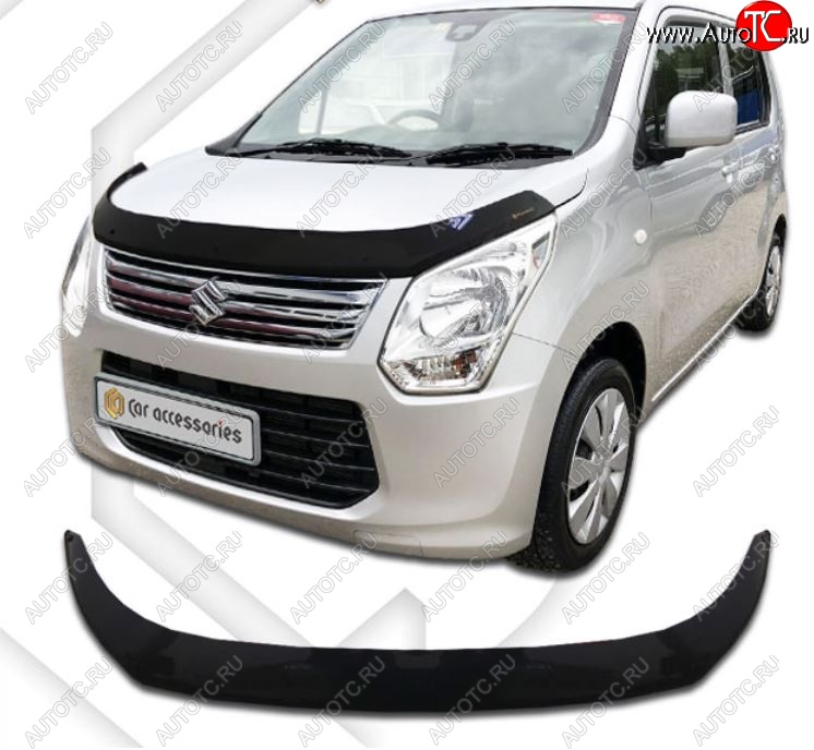 1 839 р. Дефлектор капота CA-Plastiс  Suzuki Wagon R  MH34S (2012-2014) дорестайлинг (Classic черный, Без надписи)  с доставкой в г. Екатеринбург