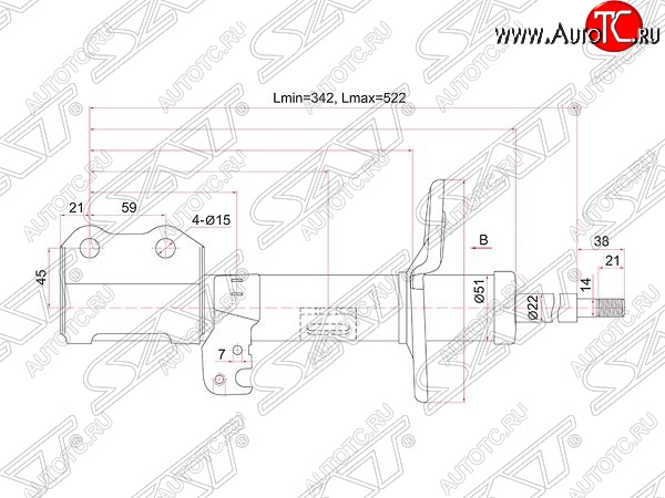 3 499 р. Правый амортизатор передний (2WD, 4WD) SAT  Toyota Allion  T260 - Premio  T260  с доставкой в г. Екатеринбург