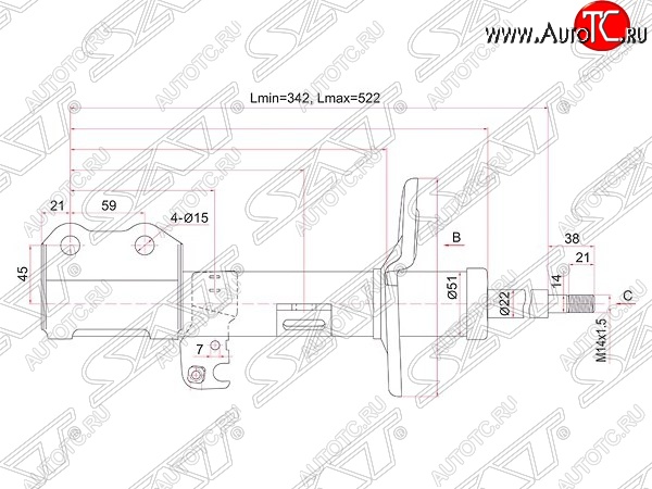 4 089 р. Левый амортизатор передний (2WD, 4WD) SAT  Toyota Allion  T260 - Premio  T260  с доставкой в г. Екатеринбург