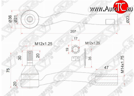 769 р. Правый наконечник рулевой тяги SAT  Toyota Avensis  T220 седан (1997-2003) дорестайлинг, рестайлинг  с доставкой в г. Екатеринбург