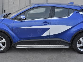 20 749 р. Пороги труба d42 с листом Russtal Toyota C-HR NGX10, ZGX10 дорестайлинг (2016-2019) (Лист алюм, проф. нерж)  с доставкой в г. Екатеринбург. Увеличить фотографию 2