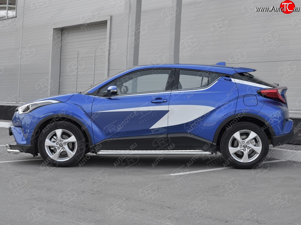 20 749 р. Пороги труба d42 с листом Russtal Toyota C-HR NGX10, ZGX10 дорестайлинг (2016-2019) (Лист алюм, проф. нерж)  с доставкой в г. Екатеринбург