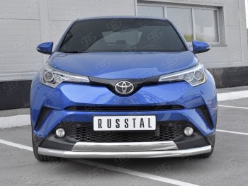 Защита переднего бампера (2 трубы Ø63 и 75х42 мм, нержавейка) Russtal Toyota C-HR NGX10, ZGX10 дорестайлинг (2016-2019)