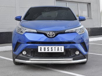 Защита переднего бампера (2 трубы Ø63 и 42 мм, нержавейка) Russtal Toyota C-HR NGX10, ZGX10 дорестайлинг (2016-2019)