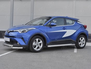 16 699 р. Защита переднего бампера (Ø63 мм с клыками, нержавейка) Russtal Toyota C-HR NGX10, ZGX10 дорестайлинг (2016-2019)  с доставкой в г. Екатеринбург. Увеличить фотографию 2