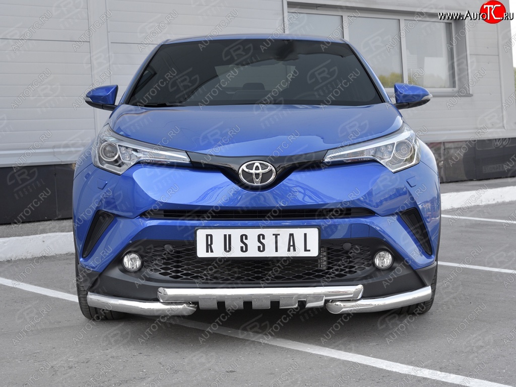 16 699 р. Защита переднего бампера (Ø63 мм с клыками, нержавейка) Russtal Toyota C-HR NGX10, ZGX10 дорестайлинг (2016-2019)  с доставкой в г. Екатеринбург