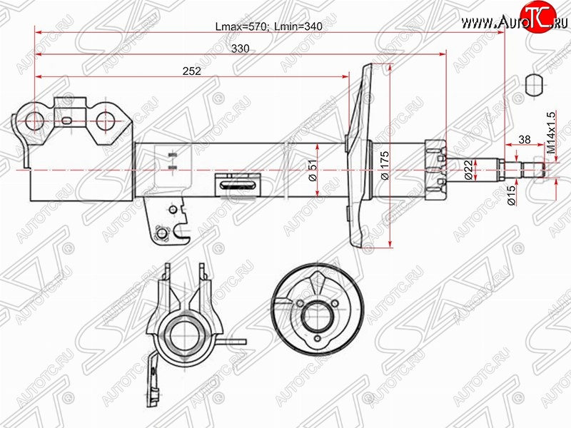 4 089 р. Правый амортизатор передний (2WD, 4WD) SAT Toyota Caldina T240 универсал дорестайлинг (2002-2004)  с доставкой в г. Екатеринбург