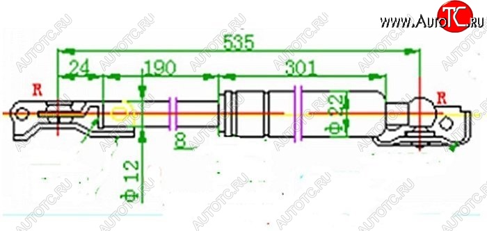 1 199 р. Правый газовый упор крышки багажника SAT  Toyota Caldina  T190 (1992-1997) дорестайлинг универсал, рестайлинг универсал  с доставкой в г. Екатеринбург