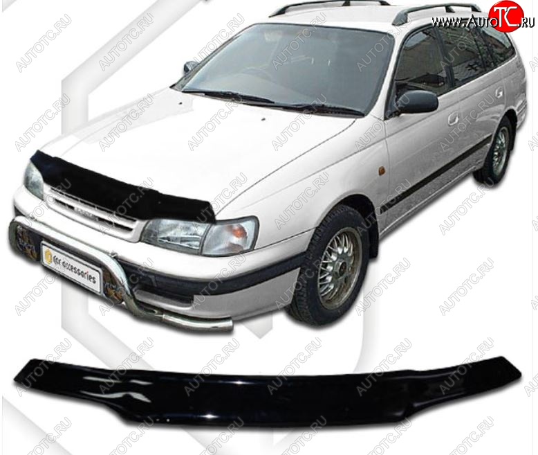 1 839 р. Дефлектор капота CA-Plastiс  Toyota Caldina  T190 (1992-1997) дорестайлинг универсал, рестайлинг универсал (Classic черный, Без надписи)  с доставкой в г. Екатеринбург