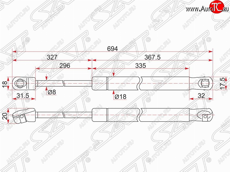 879 р. Упор капота SAT (газовый, LH=RH)  Toyota Camry ( XV50,  XV55) (2011-2018) дорестайлинг, 1-ый рестайлинг, 2-ой рестайлинг  с доставкой в г. Екатеринбург