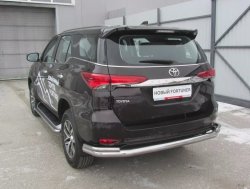 Защита заднего бампера Slitkoff (Ø 76+42, двойная, уголки) Toyota (Тойота) Fortuner (Фортунер)  AN160 (2015-2020) AN160 дорестайлинг