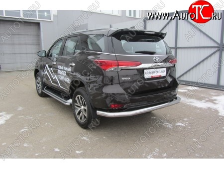 15 999 р. Защита заднего бампера Slitkoff (Ø 76 мм, длинная)  Toyota Fortuner  AN160 (2015-2020) дорестайлинг (Нержавеющая сталь)  с доставкой в г. Екатеринбург