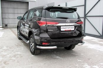 Защита заднего бампера из двух боковых уголков диаметром 76 мм Slitkoff Toyota Fortuner AN160 дорестайлинг (2015-2020)