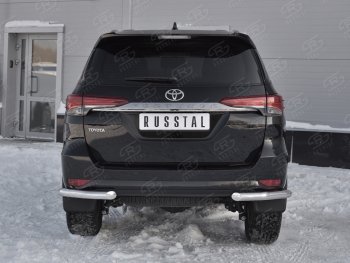 9 349 р. Защита заднего бампера (Ø63 мм уголки, нержавейка) Russtal Toyota Fortuner AN160 дорестайлинг (2015-2020)  с доставкой в г. Екатеринбург. Увеличить фотографию 1