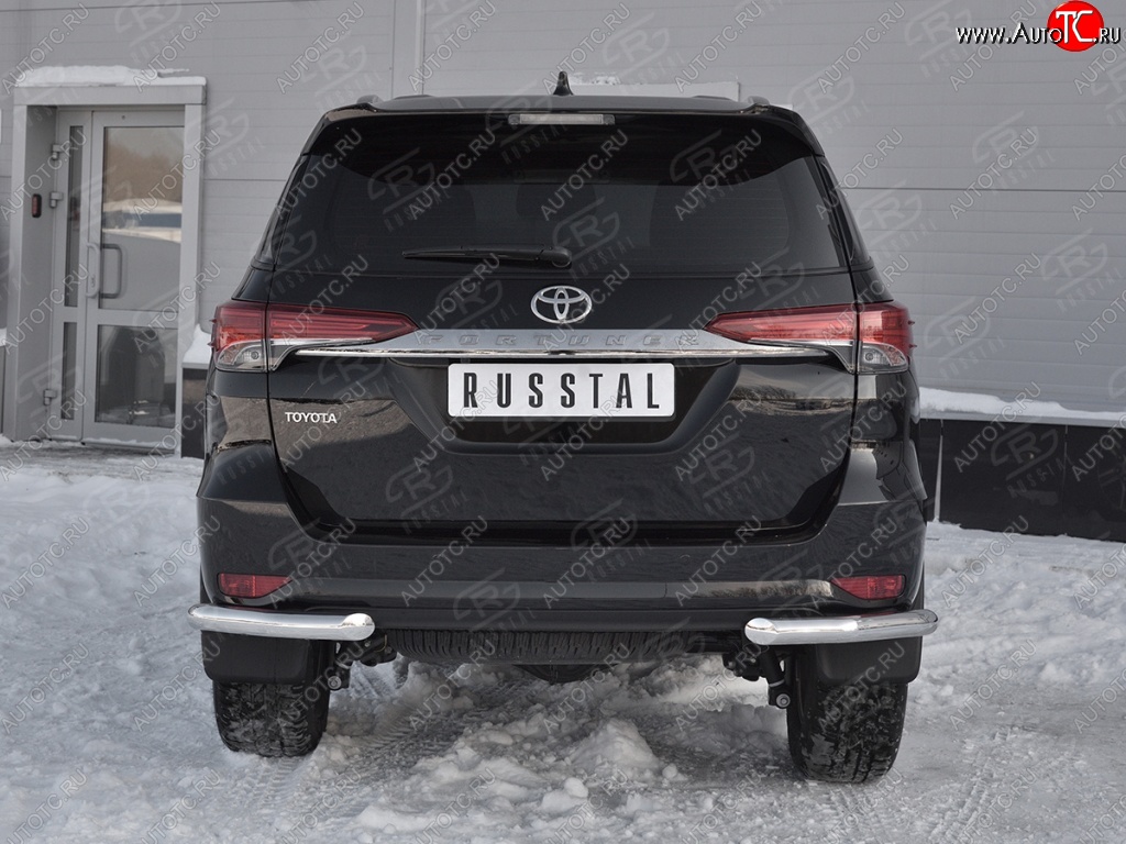 9 349 р. Защита заднего бампера (Ø63 мм уголки, нержавейка) Russtal  Toyota Fortuner  AN160 (2015-2020) дорестайлинг  с доставкой в г. Екатеринбург