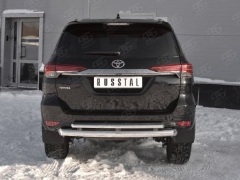 20 349 р. Защита заднего бампера (2 трубы Ø76х42 мм, нержавейка) Russtal Toyota Fortuner AN160 дорестайлинг (2015-2020)  с доставкой в г. Екатеринбург. Увеличить фотографию 1