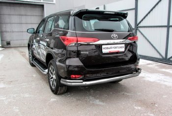 Защита заднего бампера Slitkoff (Ø 76+42, двойная, уголки) Toyota (Тойота) Fortuner (Фортунер)  AN160 (2015-2020) AN160 дорестайлинг