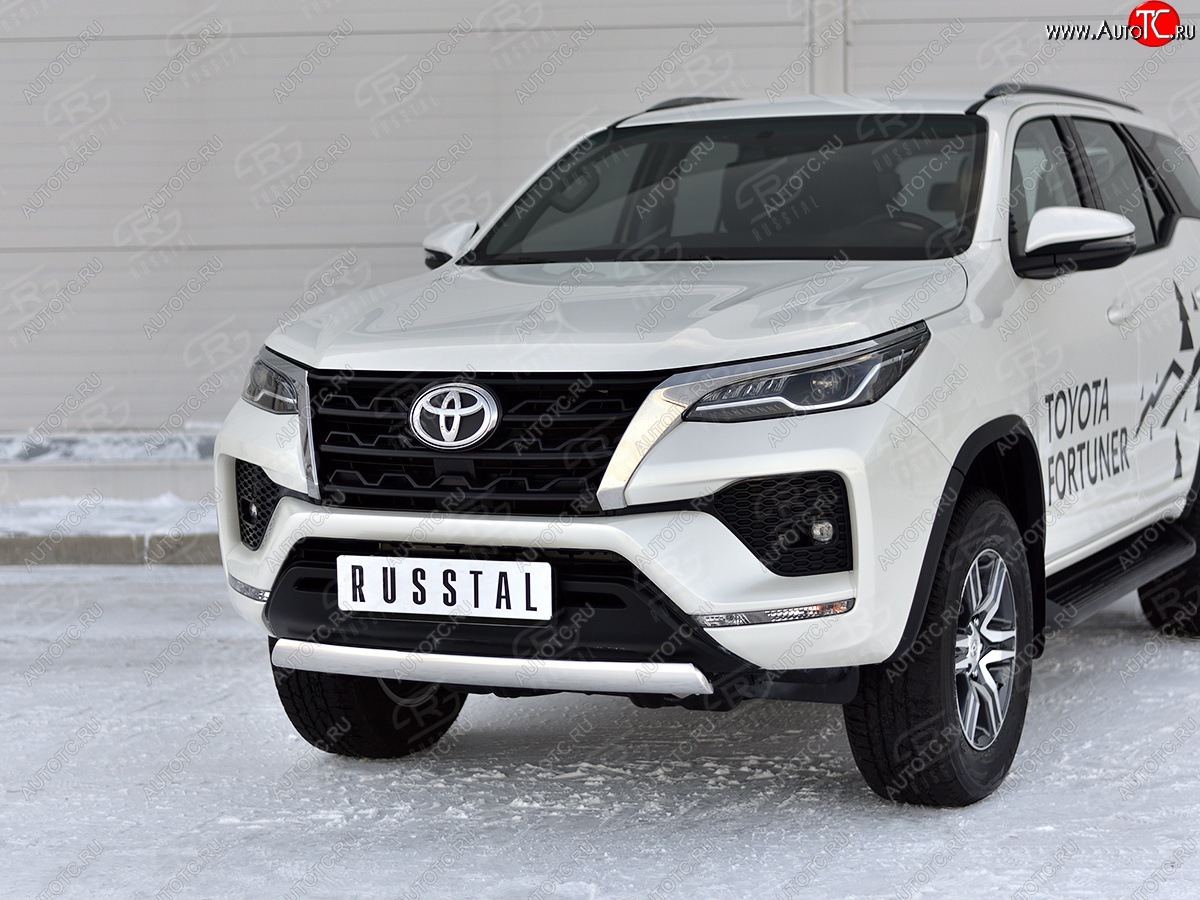 16 699 р. Защита переднего бампера (Ø75х42 мм, нержавейка) Russtal Toyota Fortuner AN160 рестайлинг (2020-2025)  с доставкой в г. Екатеринбург