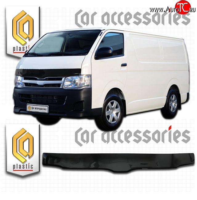 2 899 р. Дефлектор капота CA Plastic (левый руль, широкая кабина)  Toyota Hiace  H200 (2004-2017) минивэн (Япония) дорестайлинг , минивэн (Япония) 1-ый рестайлинг, минивэн (Япония) 2-ой рестайлинг, минивэн (Япония) 3-ий рестайлинг (Classic черный, Без надписи)  с доставкой в г. Екатеринбург