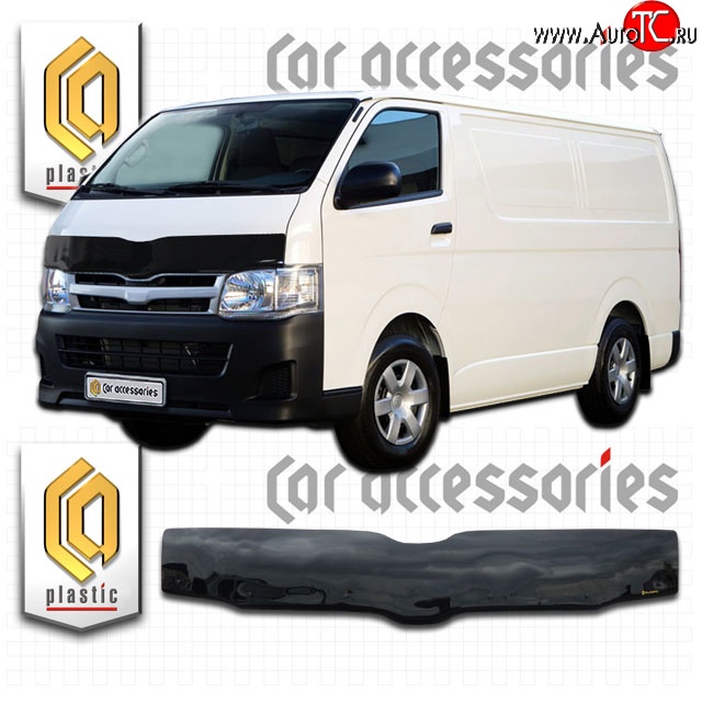 2 079 р. Дефлектор капота CA-Plastic (правый руль)  Toyota Hiace  H200 (2004-2017) минивэн (Япония) дорестайлинг , минивэн (Япония) 1-ый рестайлинг, минивэн (Япония) 2-ой рестайлинг, минивэн (Япония) 3-ий рестайлинг (Classic черный, Без надписи)  с доставкой в г. Екатеринбург